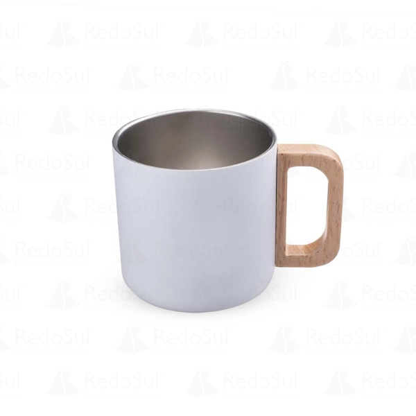 Caneca Térmica Personalizada 400 ml com Alça em Madeira